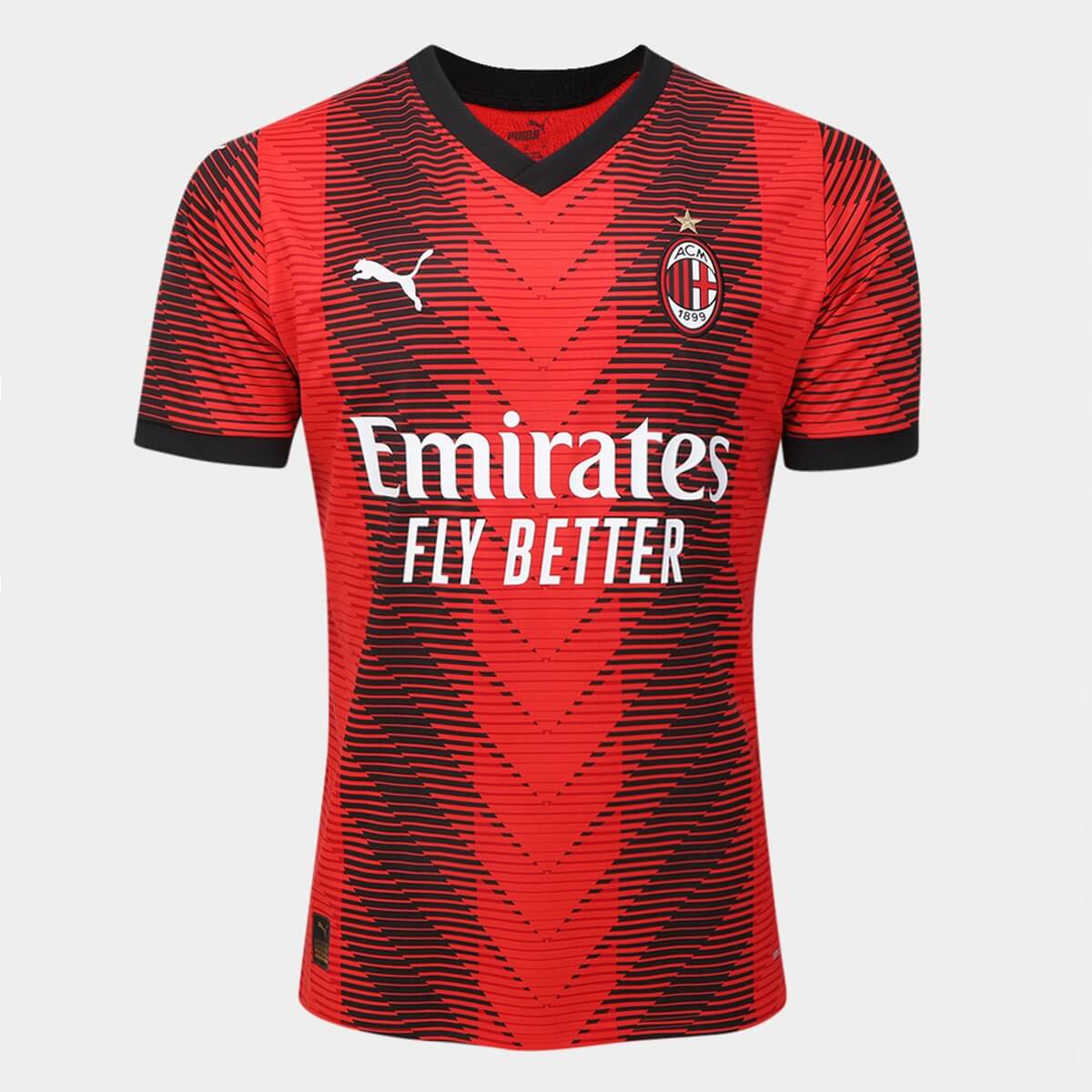 Camisa Milan I 23/24 Torcedor Masculina - Vermelho+Preta - WC ProSports