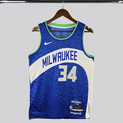 Regata NBA Milwaukee Bucks Antetokounmpo City Edition Nº34  Masculina - Azul